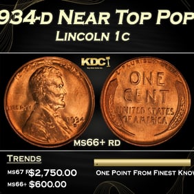 1934-d Lincoln Cent Near Top Pop 1c ms66+ rd SEGS