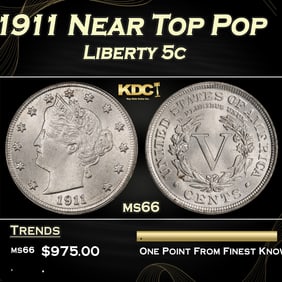 1911 Liberty Nickel Near Top Pop 5c ms66 SEGS