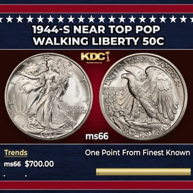 1944-s Walking Liberty Half Dollar Near Top Pop 50c Grades ms66