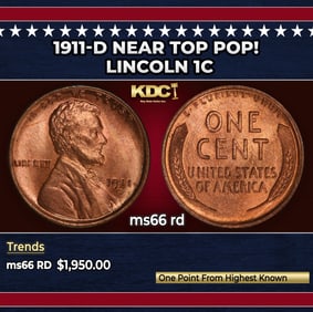 1911-d Lincoln Cent Near Top Pop! 1c ms66 rd SEGS