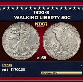 1920-s Walking Liberty Half Dollar 50c au58 SEGS