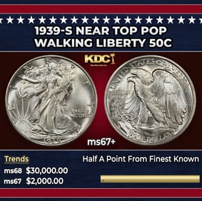 1939-s Walking Liberty Half Dollar Near Top Pop 50c ms67+ SEGS