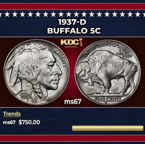 1937-d Buffalo Nickel 5c ms67 SEGS