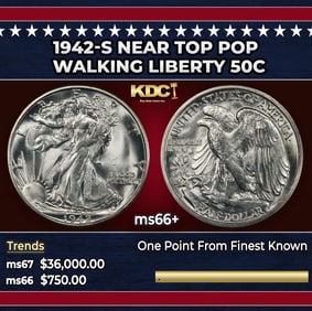 1942-s Walking Liberty Half Dollar Near Top Pop 50c ms66+ SEGS