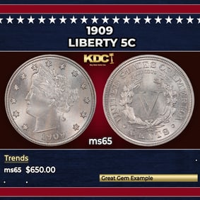 1909 Liberty Nickel 5c Grades ms65