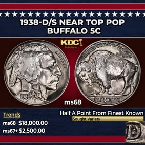 1938-d/s Buffalo Nickel Near Top Pop 5c ms68 SEGS