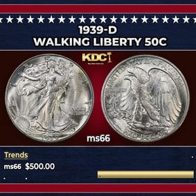 1939-d Walking Liberty Half Dollar 50c Grades ms66