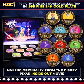 10 Coin Disney Pixar Inside Out Gold Plated Round Collection