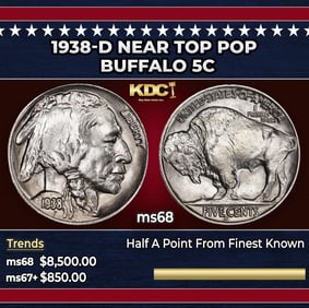 1938-d Buffalo Nickel Near Top Pop 5c ms68 SEGS