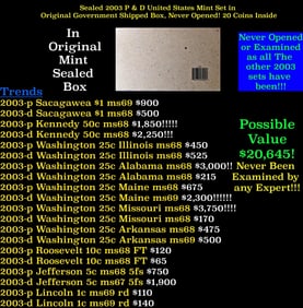 Sealed 2003 United States Mint Set in Original Government Shipped Box, Never Opened! 20 Coins