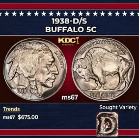 1938-d/s Buffalo Nickel 5c ms67 SEGS