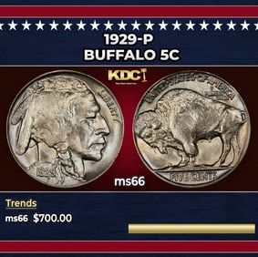 1929-p Buffalo Nickel 5c Grades ms66