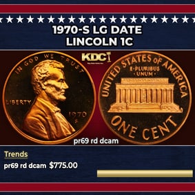 1970-s Lg Date Proof Lincoln Cent 1c pr69 rd dcam SEGS