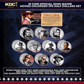 10 Coin Official John Wayne Movies Colorized JFK Half Dollars Set Other Toy
