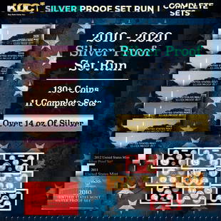2010-2020 US Mint SILVER Proof Sets, 139 Coins Total, 11 Complete Sets Over 14oz Of Silver: 2010-2020 US Mint SILVER Proof Sets, 139 Coins Total, 11 Complete Sets Over 14oz Of Silver. 2009-2020 US Mint Silver Proof Sets, 157 Coins Total, 12 Complete Sets. The 2009 Silver Proof Set contained