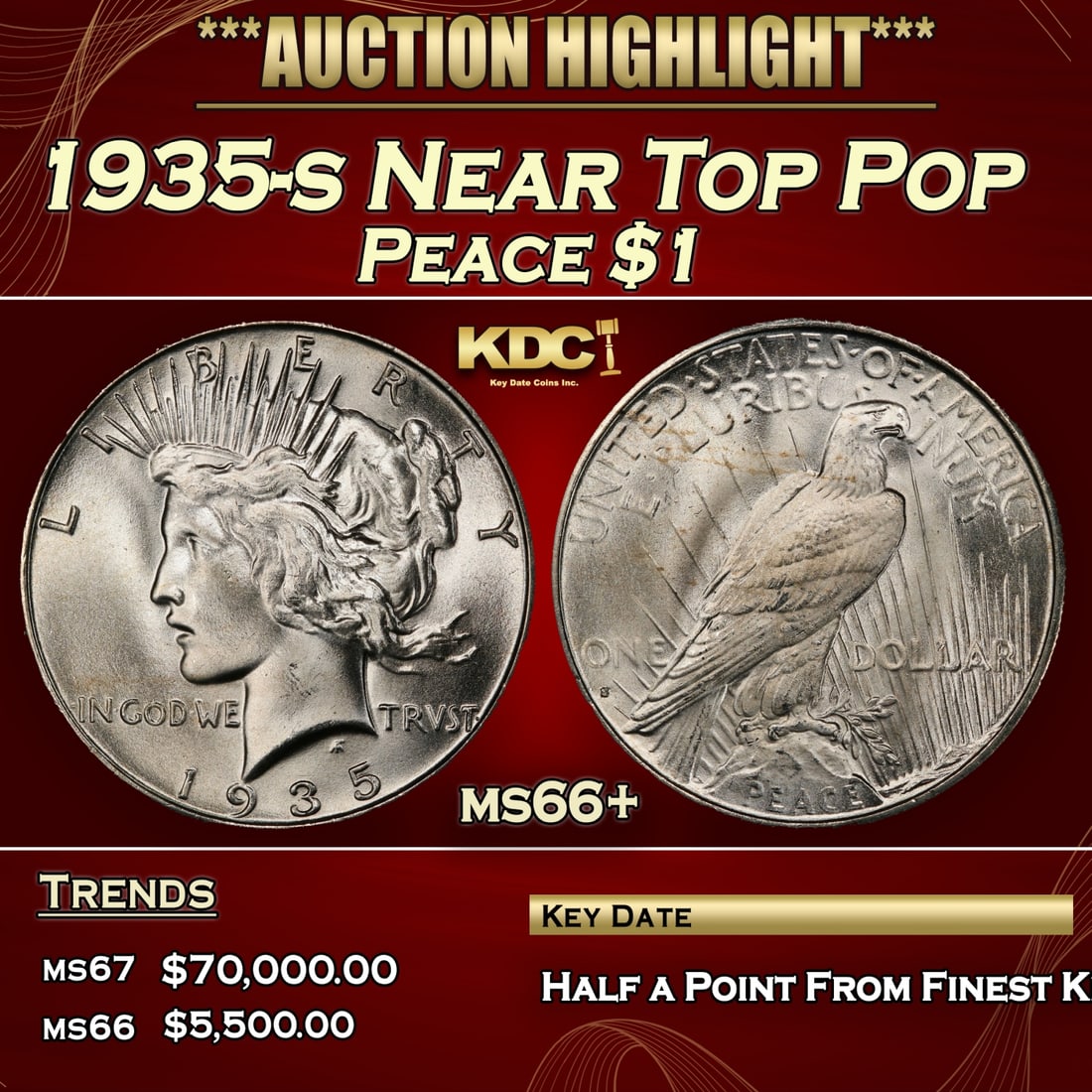 1935-s Peace Dollar Near Top Pop $1 ms66+ SEGS (1 of 3)
