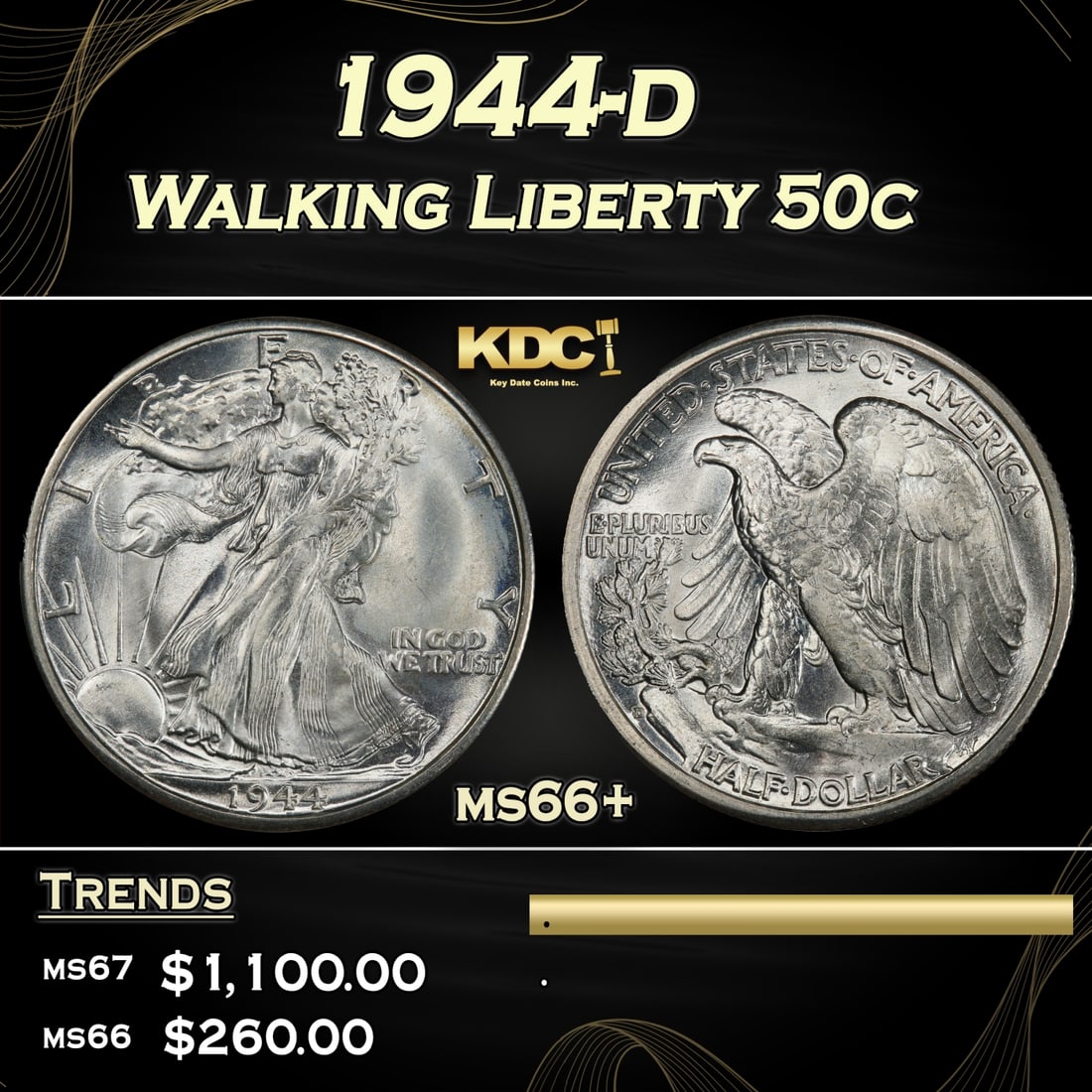 1944-d Walking Liberty Half Dollar 50c ms66+ SEGS (1 of 3)