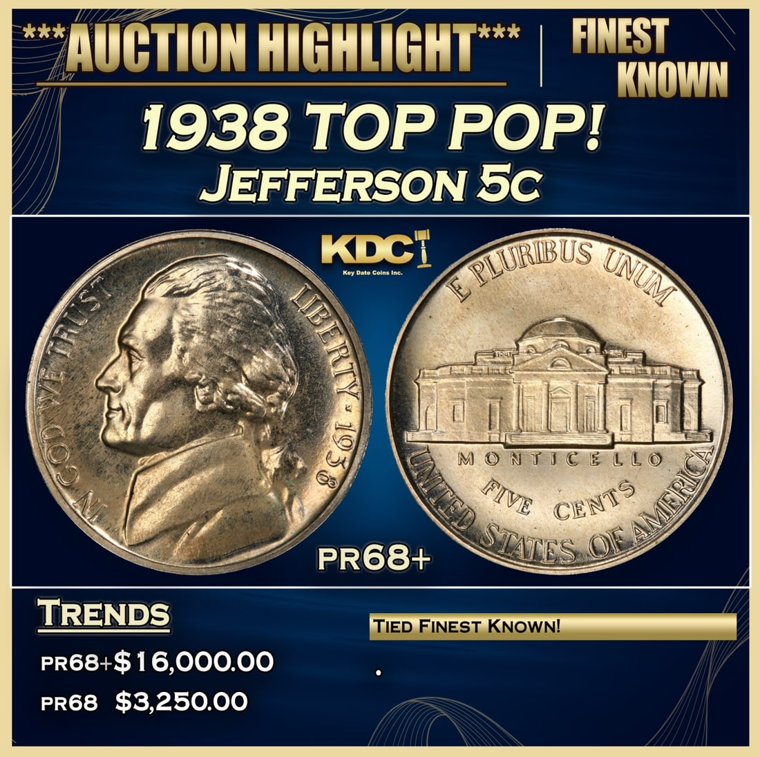 1938 Proof Jefferson Nickel TOP POP! 5c pr68+ SEGS (1 of 3)