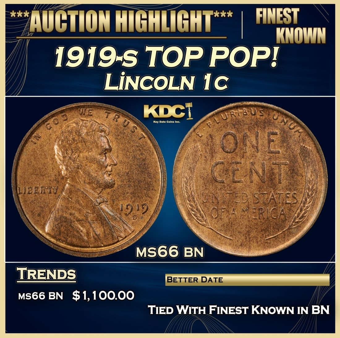 1919-s Lincoln Cent TOP POP! 1c ms66 bn SEGS (1 of 3)