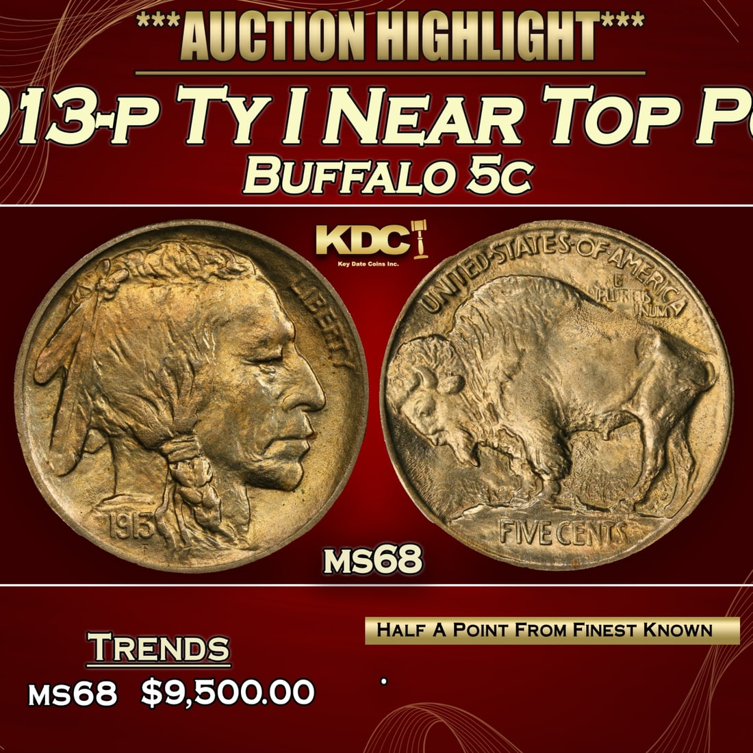 1913-p Ty I Buffalo Nickel Near Top Pop 5c ms68 SEGS (1 of 3)