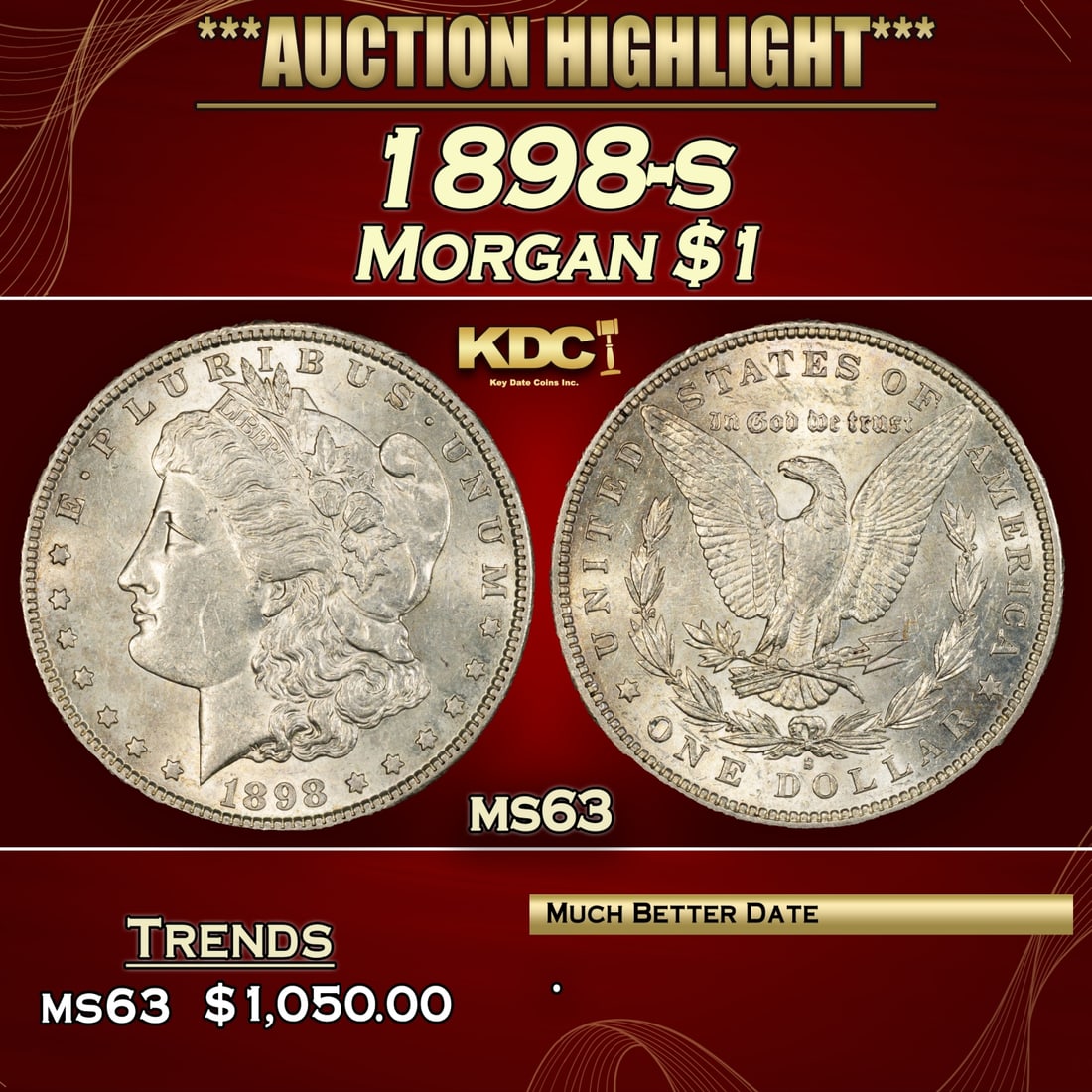 1898-s Morgan Dollar $1 ms63 USCG (1 of 3)