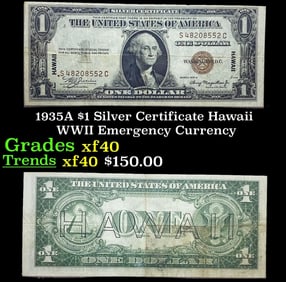 1935A $1 Silver Certificate Hawaii WWII Emergency Currency Grades xf
