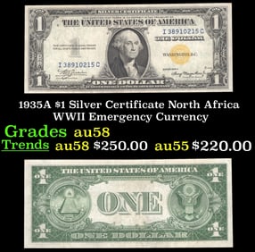 1935A $1 Silver Certificate North Africa WWII Emergency Currency Grades Choice AU/BU Slider