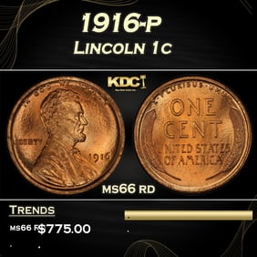 1916-p Lincoln Cent 1c Grades ms66 rd