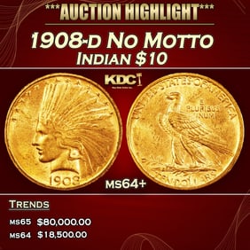 1908-d No Motto Gold Indian Eagle $10 ms64+ SEGS