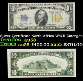 1934A $10 Silver Certificate North Africa WWII Emergency Currency Grades Choice AU/BU Slider