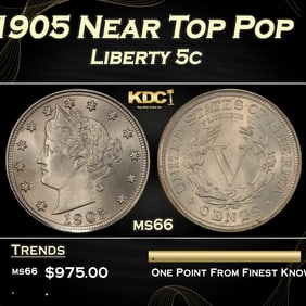 1905 Liberty Nickel Near Top Pop 5c ms66 SEGS