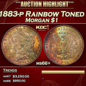 1883-p Morgan Dollar Rainbow Toned $1 ms66+ SEGS