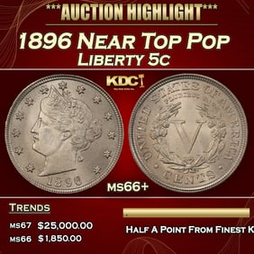 1896 Liberty Nickel Near Top Pop 5c ms66+ SEGS