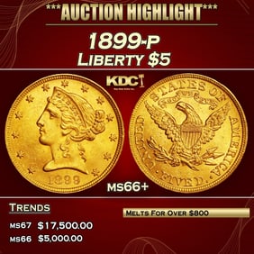 1899-p Gold Liberty Half Eagle $5 ms66+ SEGS