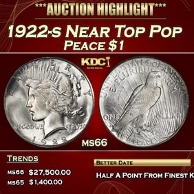 1922-s Peace Dollar Near Top Pop $1 ms66 SEGS
