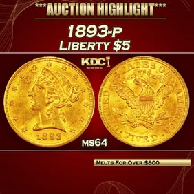 1893-p Gold Liberty Half Eagle $5 ms64 SEGS
