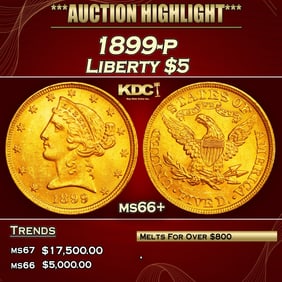 1899-p Gold Liberty Half Eagle $5 ms66+ SEGS