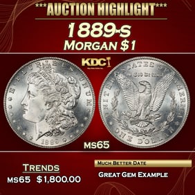 1889-s Morgan Dollar $1 ms65 SEGS