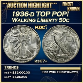 1936-d Walking Liberty Half Dollar TOP POP! 50c ms67+ SEGS