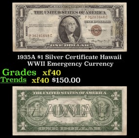 1935A $1 Silver Certificate Hawaii WWII Emergency Currency Grades xf