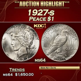 1927-s Peace Dollar $1 ms64 SEGS