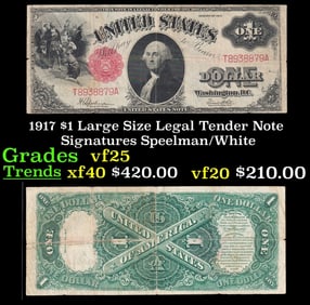 1917 $1 Large Size Legal Tender Note Grades vf+ Signatures Speelman/White