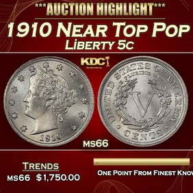 1910 Liberty Nickel Near Top Pop 5c ms66 SEGS