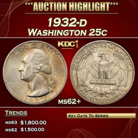1932-d Washington Quarter 25c ms62+ USCG