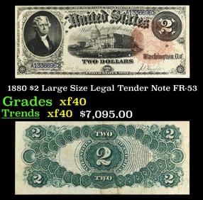 1880 $2 Large Size Legal Tender Note Grades xf FR-53