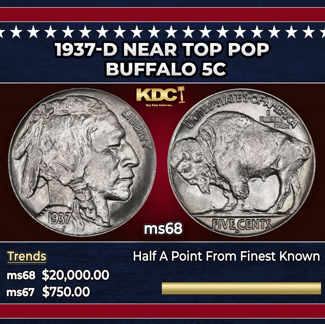 1937-d Buffalo Nickel Near Top Pop 5c ms68 SEGS (1 of 3)