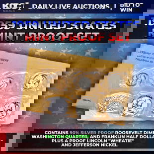 1959 United States Mint Silver Proof Set In Original Goventment Packaging, 5 Coins - Manilla: 1959 United States Mint Silver Proof Set In Original Goventment Packaging, 5 Coins - Manilla Envelope. Those who appreciate low-mintage coins of the finest quality will enjoy owning this official 1956