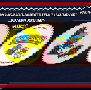 PAC-MAN Arcade Cabinet style - 1 oz Silver Round Round: PAC-MAN Arcade Cabinet style - 1 oz Silver Round. PAC-MAN Fever swept the world in the early 80s, and this unique colorized silver round showcases two iconic designs from the original arcade cabinet a