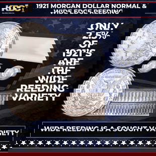 1921 Morgan Dollar Normal & Wide Edge Reeding Set A Top 100 Variety: 1921 Morgan Dollar Normal & Wide Edge Reeding Set A Top 100 Variety. When our buyers came across a nice original group of last-year 1921-P Morgans, they bought them on the spot! Soon, they realized ma