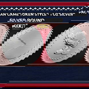 PAC-MAN Game Token Style - 1 oz Silver Round Round: PAC-MAN Game Token Style - 1 oz Silver Round. Celebrate the most memorable arcade character of the 80s with this officially licensed silver PAC-MAN round. Designed to be reminiscent of a retro arcade